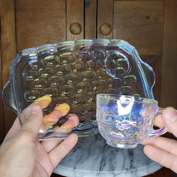 Carnival Glass Snack Tray Set - Picture 3 of 17